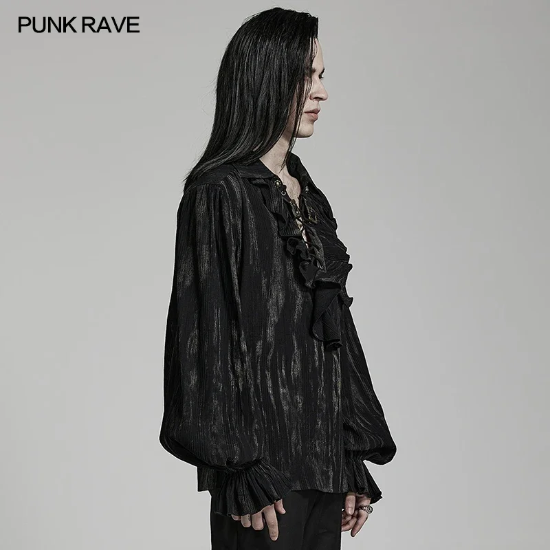 PUNK RAVE Мужская готическая жаккардовая рубашка черного цвета