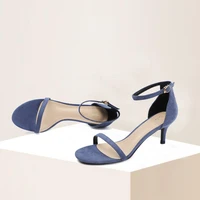 Navy Blue Suede Sandals Women Summer New Sexy Fashion Stiletto High Heels Open Toe Ankle Strap Open Toe Daily Wear Casual Shoes