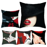 decorative pillow case for living room sofa throw pillowcases elegant lady pattern red black cushion cover home decor