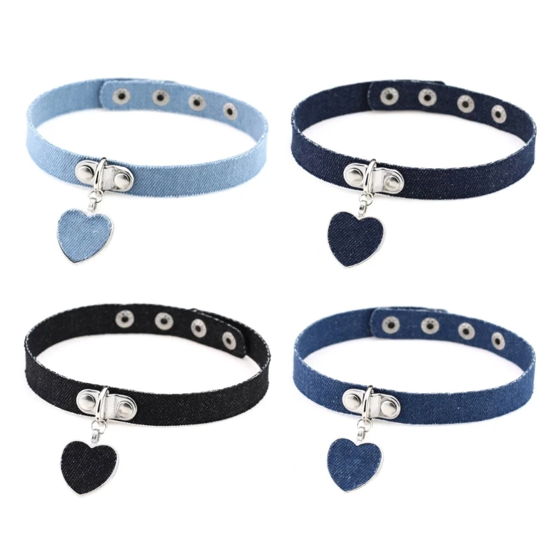 

Denims Heart Pendant Choker Necklace For Women Jeans Chokers Punk Collar Choker