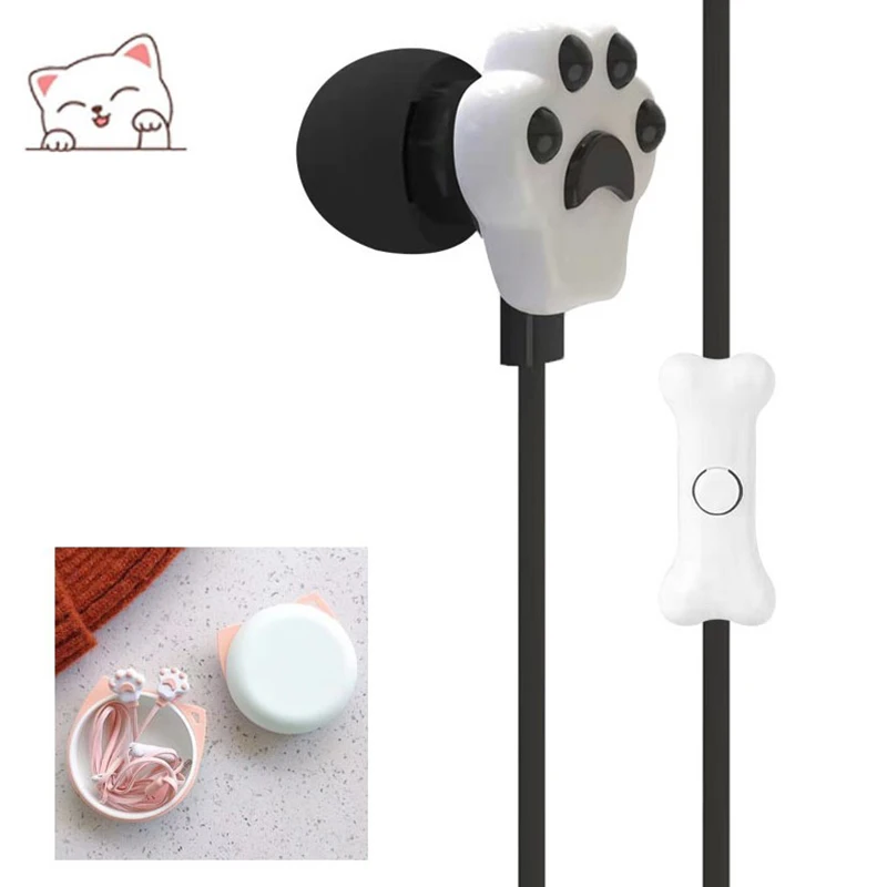 3.Wired Earphones For Girls Cute Cat Paw In-ear Headphone With Mic Gaming Stereo Music Earbuds Headset 5mm images - 6