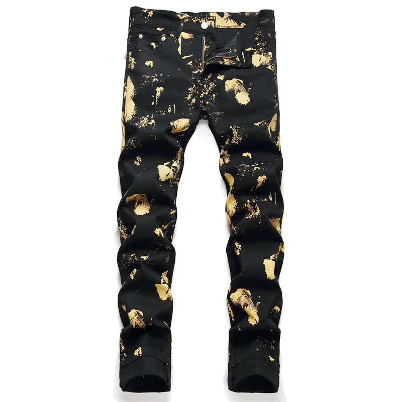 

New Summer Street Mens Jeans Digital Printed Cotton Trousers Youth Popular Mid-rise Casual Denim Pants Men
