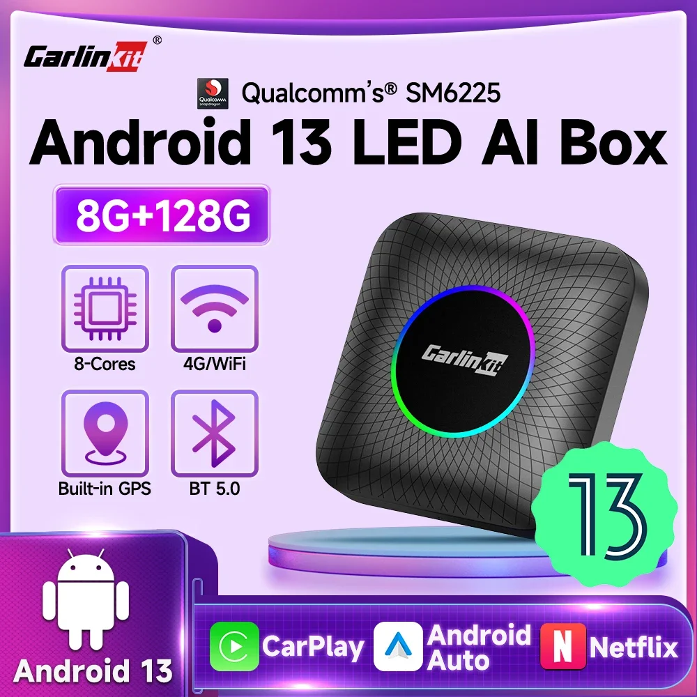 CarlinKit Android 13 CarPlay AIBox Qualcomm SM6225 Беспроводной CarPlay Android Auto Google Play Smart TV Box Потоковое обновление FOTA