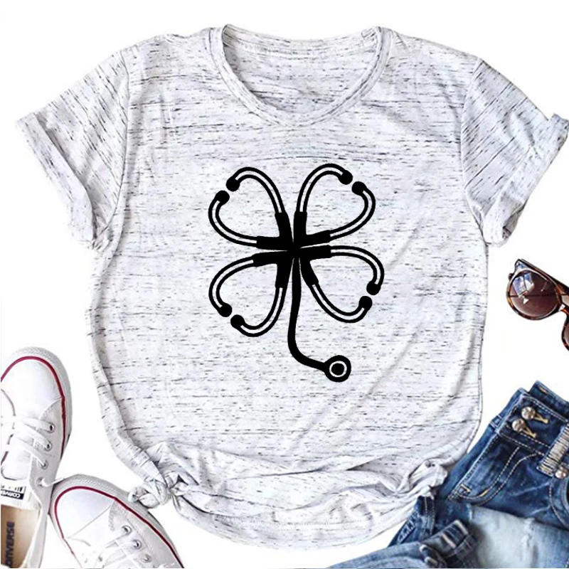 

Nurse St Patrick's Day Shirt Nurse Graphic Tshirts Shamrock Tee Irish Nurse Clothes Shamrock Stethoscope Tops Lucky Tees XL