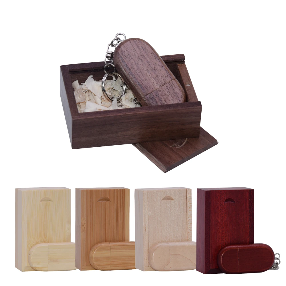 

New Wooden oval USB + Box Flash Drive Pendrive 8gb 16gb portable 32gb 64gb 128gb Memory Stick with Key Chain Photography Gifts