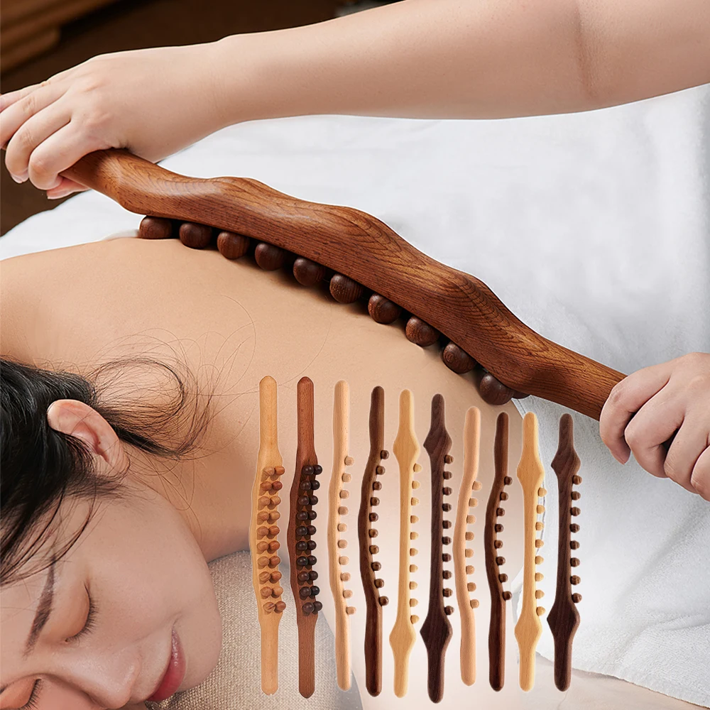 

20/8 Beads Rolling Pin Universal Back Needle Massage Tendons Beech Wood Scraping Stick Point Treatment Guasha Relax Therapy Tool