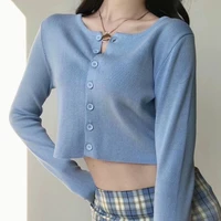 2020 kawaii cropped cardigans women autumn knit crop sweater top black sexy sweaters short cute knitted vintage korean sweater