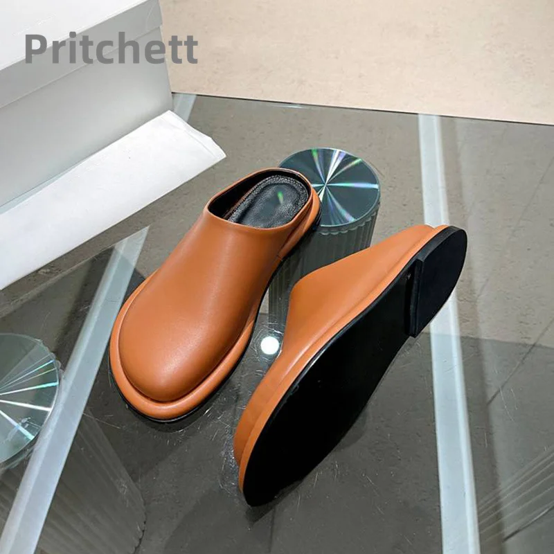 Spring Autumn 2023 New Slippers British Style Round Head Flat Bottom Versatile Slippers Retro Concise Daily Women's Shoes