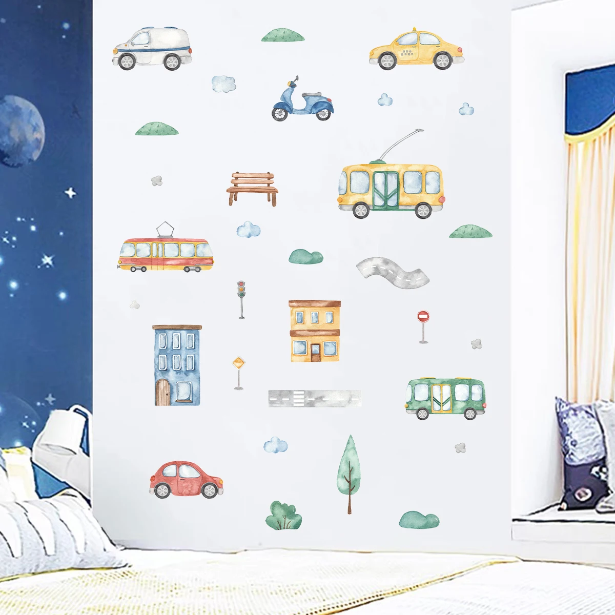Автомобильные наклейки на стену с мультяшным деревом автобусом для детской