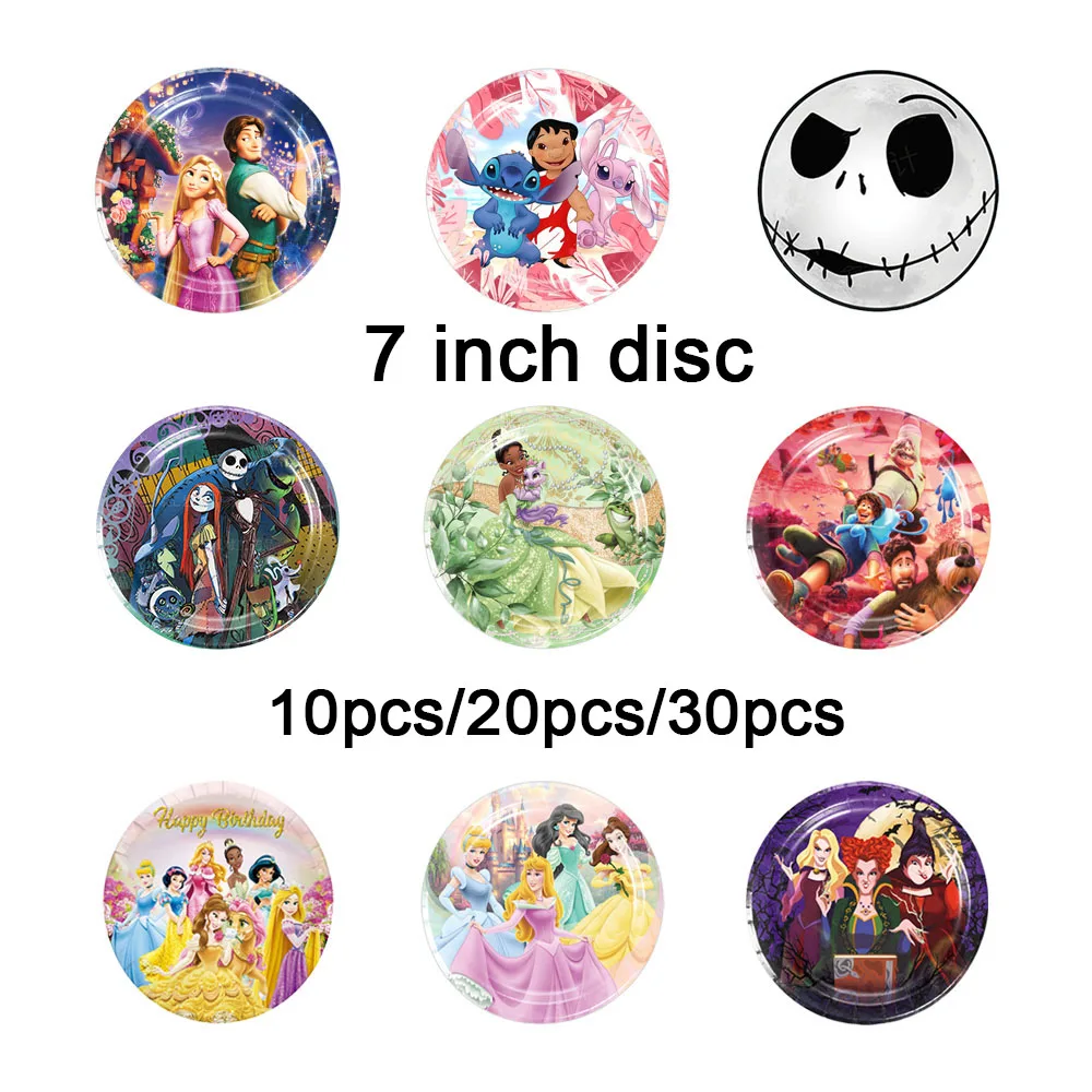 

Disney Princess Ariel Belle Jasmine Lilo & Stitch Halloween Minnie Birthday 7 Inch Disc Party Decoration Supplies Girl Kid Gift