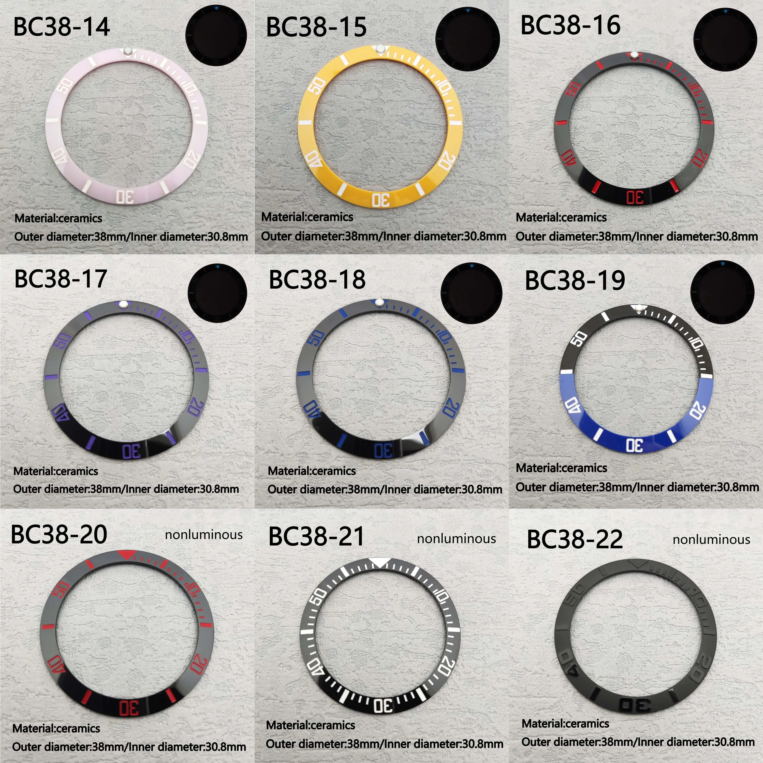 38mm Ceramic Bezel Fit GMT/SUB Watch Inserts Suitable for 40mm Men's Watch Accessories Inner Luminous Bezel