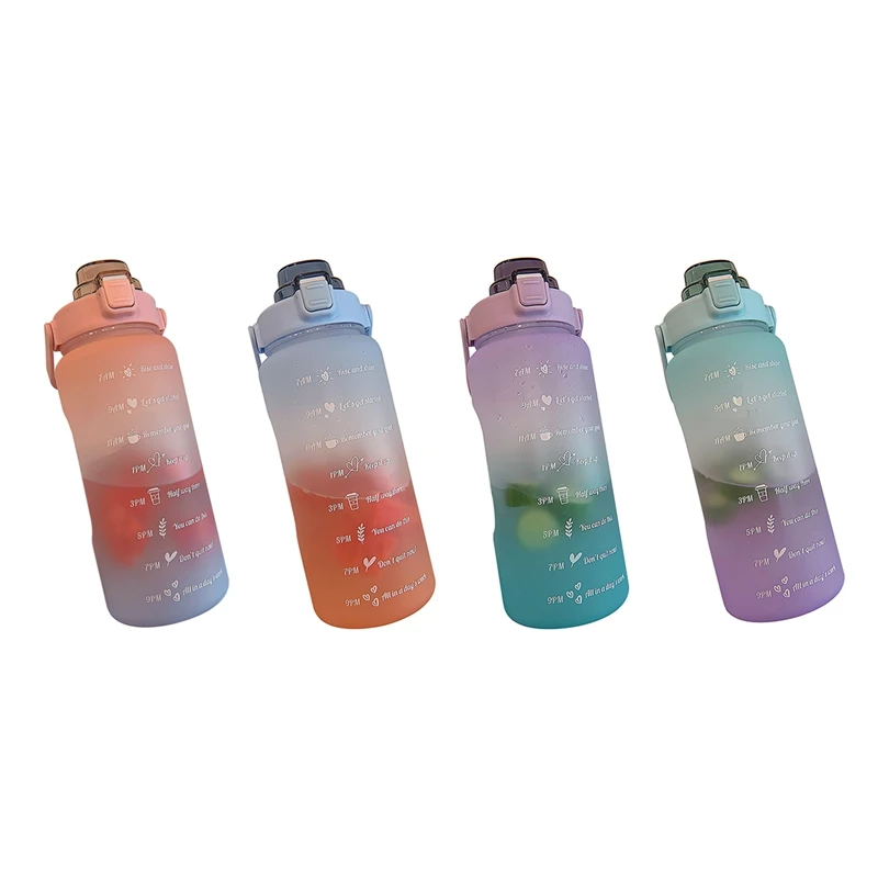 

Бутылка для воды большой емкости, 2 л, с чехлом для отскоков, чашка с напоминанием о времени, матовая чашка для фитнеса и тренировок на открыт...