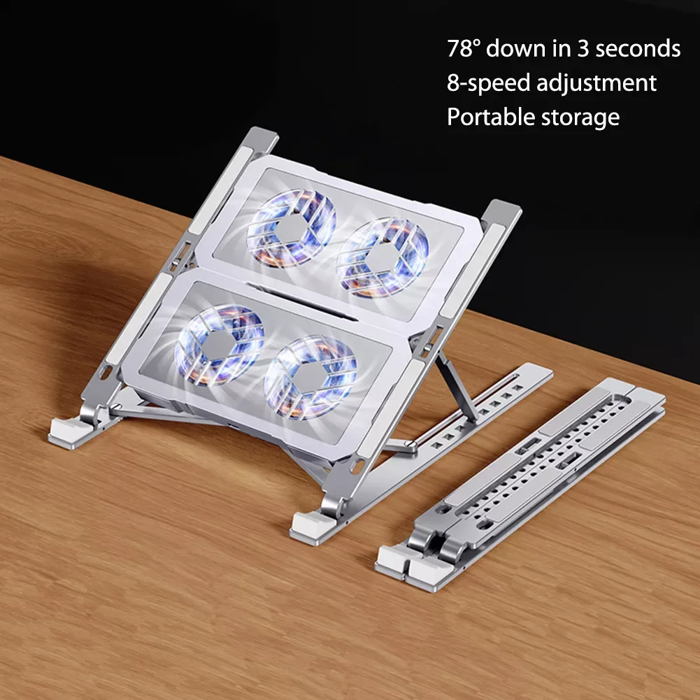 

NEW2023 2/4 Fans Foldable Laptop Stand Portable Tablet Holder Lightweight Foldable Computer Accessories for 12-17 Inch Silver Ty