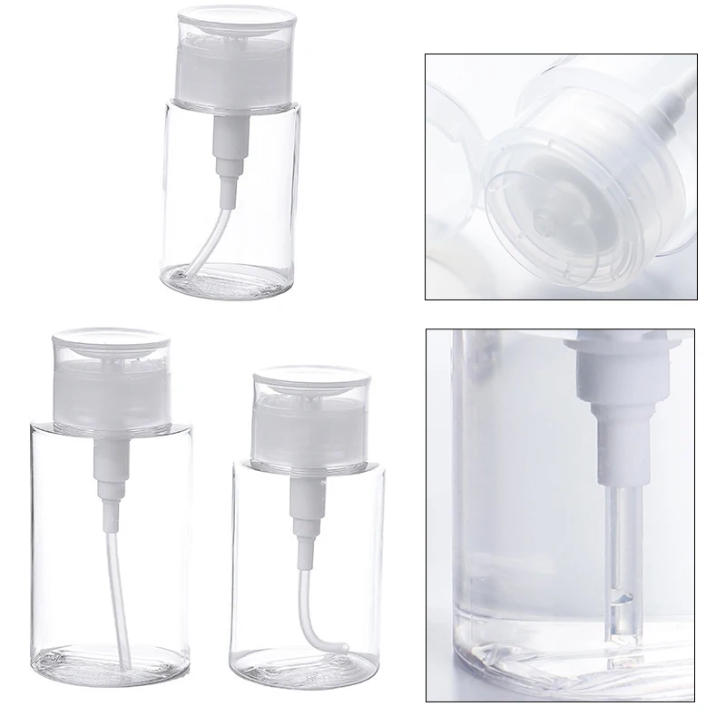 

100/150/200ml Empty Nail Bottle Liquid Pump Dispenser Plastic Nail Polish Remover Cleanser Makeup Moisture Storage Bottle