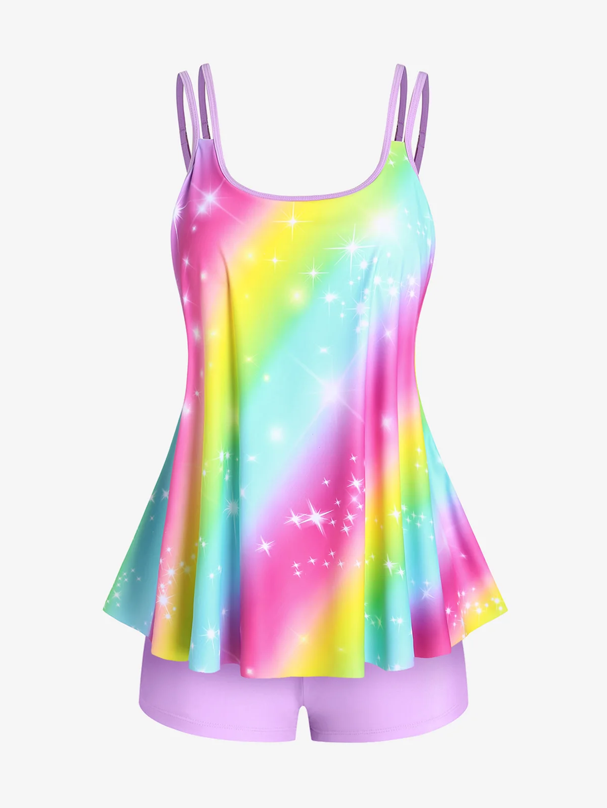 

Women's Swimwear Rainbow Color Starlight Print Tankini Swimsuit Two Pieces Full Coverage Padded Bathing Suits 5X