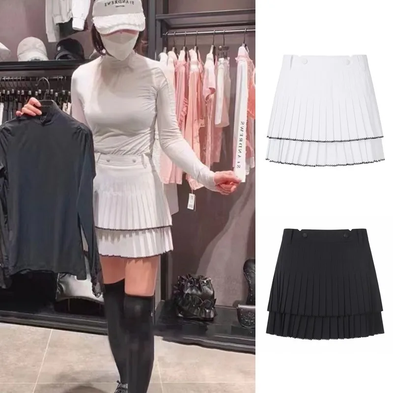 ST golf suit skirt women's summer golf double-layer frills high waist slim breathable pleated sports skirt