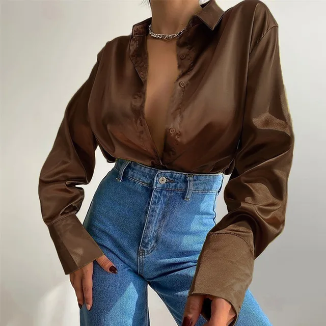 Elegant Satin Long Sleeve Blouses Women 4