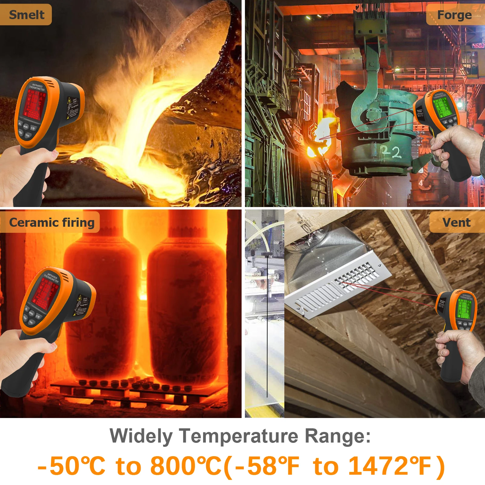 Двойной лазерный инфракрасный термометр-пистолет-50 ℃ ~800 ℃   (-58 ℉ ~1472 ℉ ) Бесконтактный цифровой температурный пистолет с регулируемой передачей Frequ (art.: 3920cd61fc201) - 3920cd61fc201