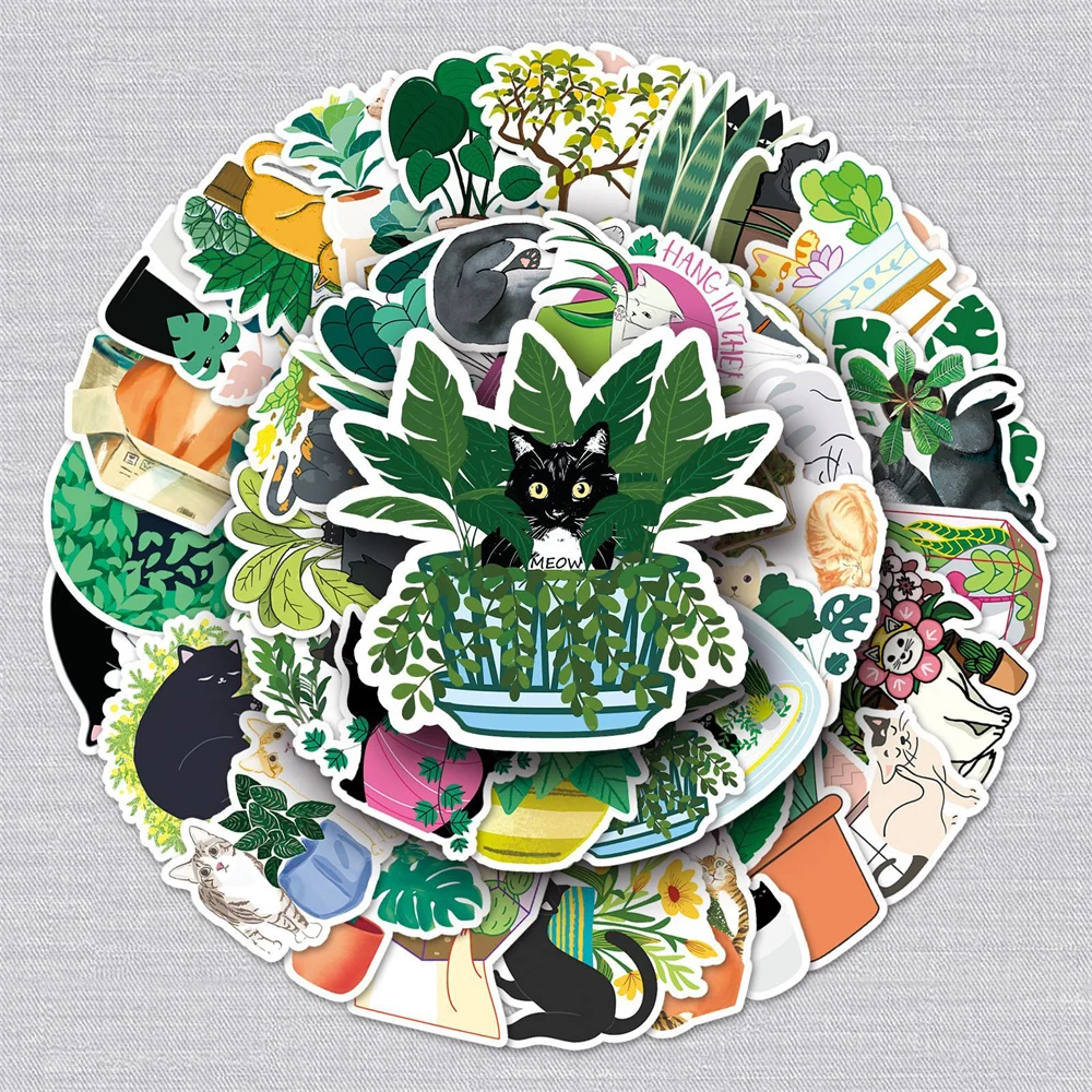 

10/30/50PCS Cat and Plant Cartoon Creative Graffiti Sticker Suitcase Desk Guitar Computer Skateboard Waterproof StickerWholesale