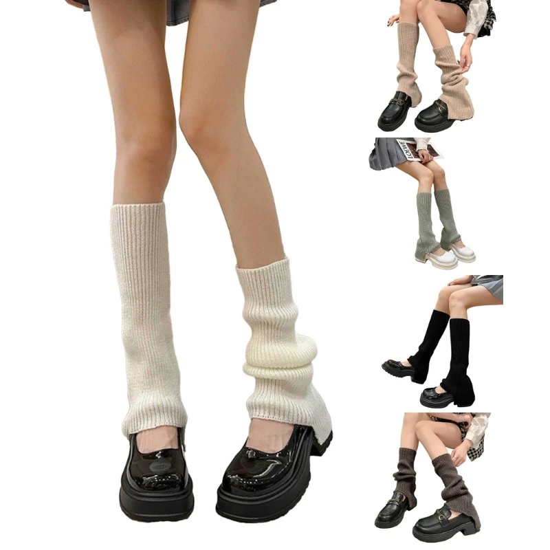 

L93F Knitted Leg Warmers Campus Long Socks Students Girl Leg Cover Calf Gaiter