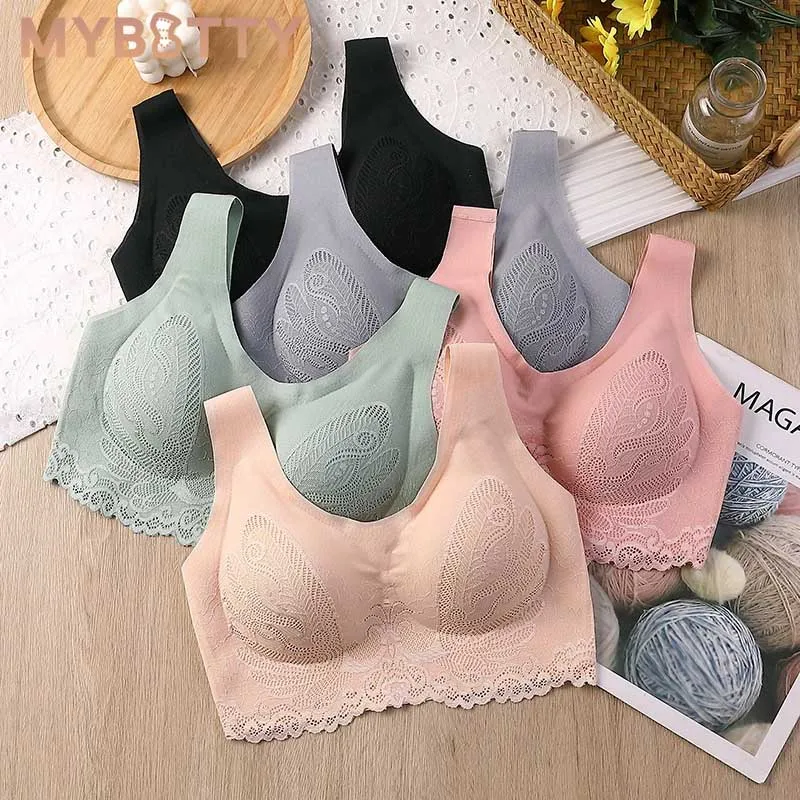 

MYBOTTY Sexy Latex Bra Underwear Seamless Bras For Women Push Up Bra Gather Lace Bralette Padded Vest Brassiere Female Lingerie
