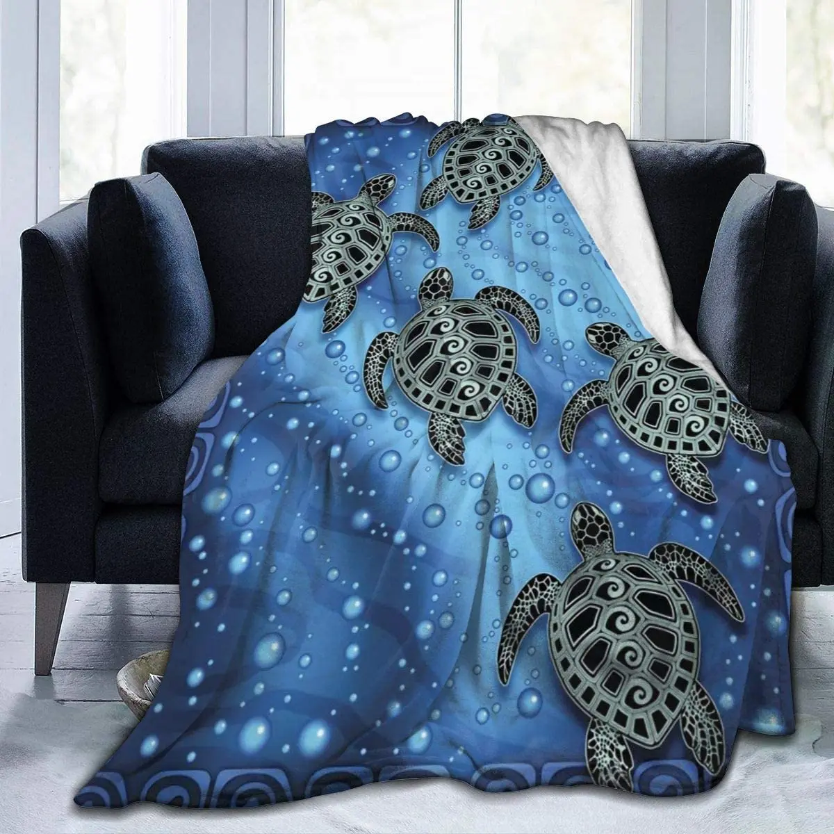 

Tribal Sea Turtles Flannel Throw Blankets Super Soft Warm Plush Fluffy Lightweight Cozy Fuzzy Fleece Blankets for Couch Bed Sofa