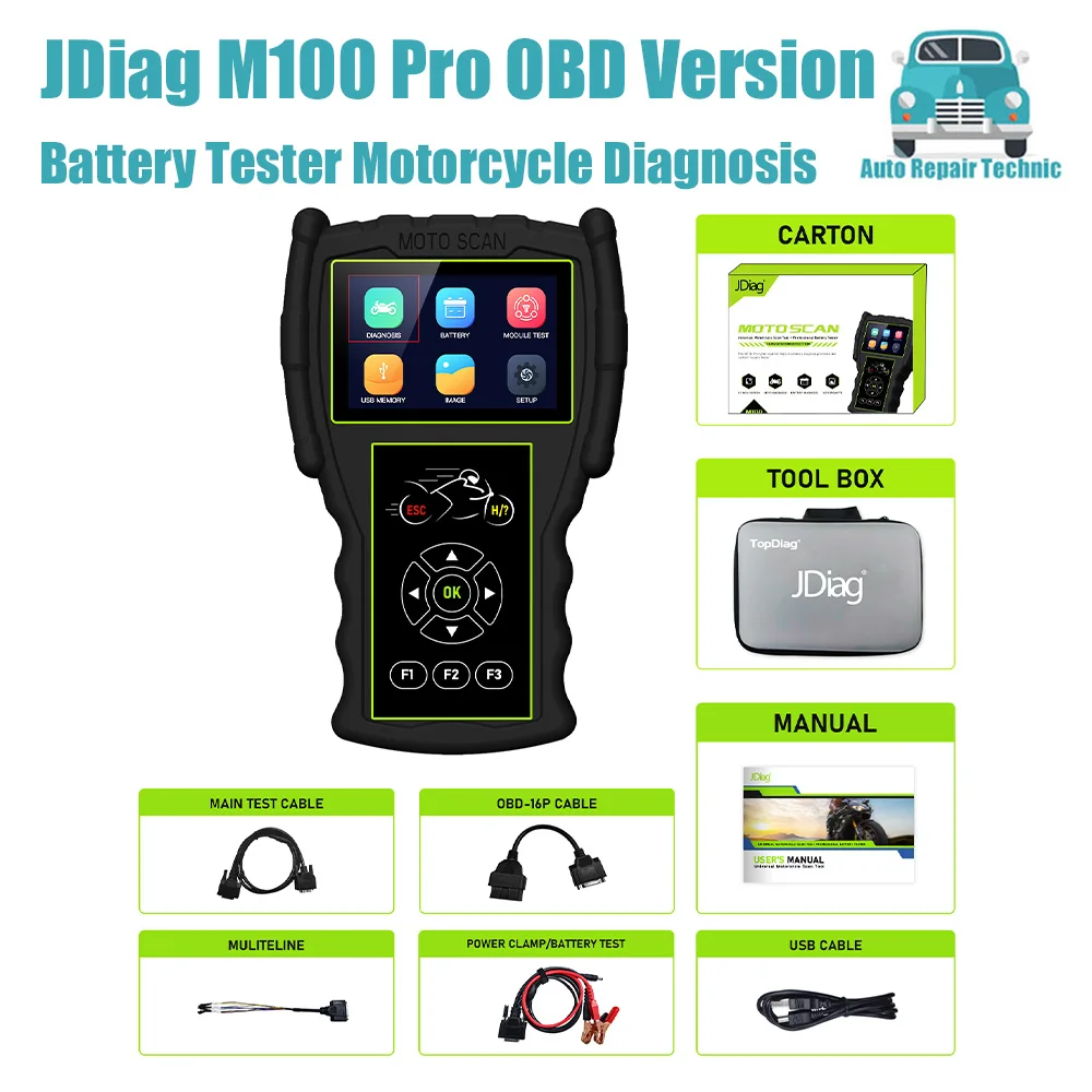 

Сканер JDiag M100 Pro для мотоциклов, диагностический прибор для проверки аккумуляторов OBD, инструмент для проверки функции er D87/D88, устройство для считывания кодов холостого хода