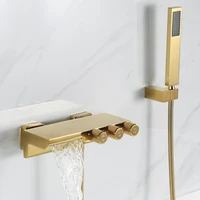 gold brass bath bathtub shower faucets set hot cold mixer 3 handles bathroom taps with handheld wall mount chromeblackwhite