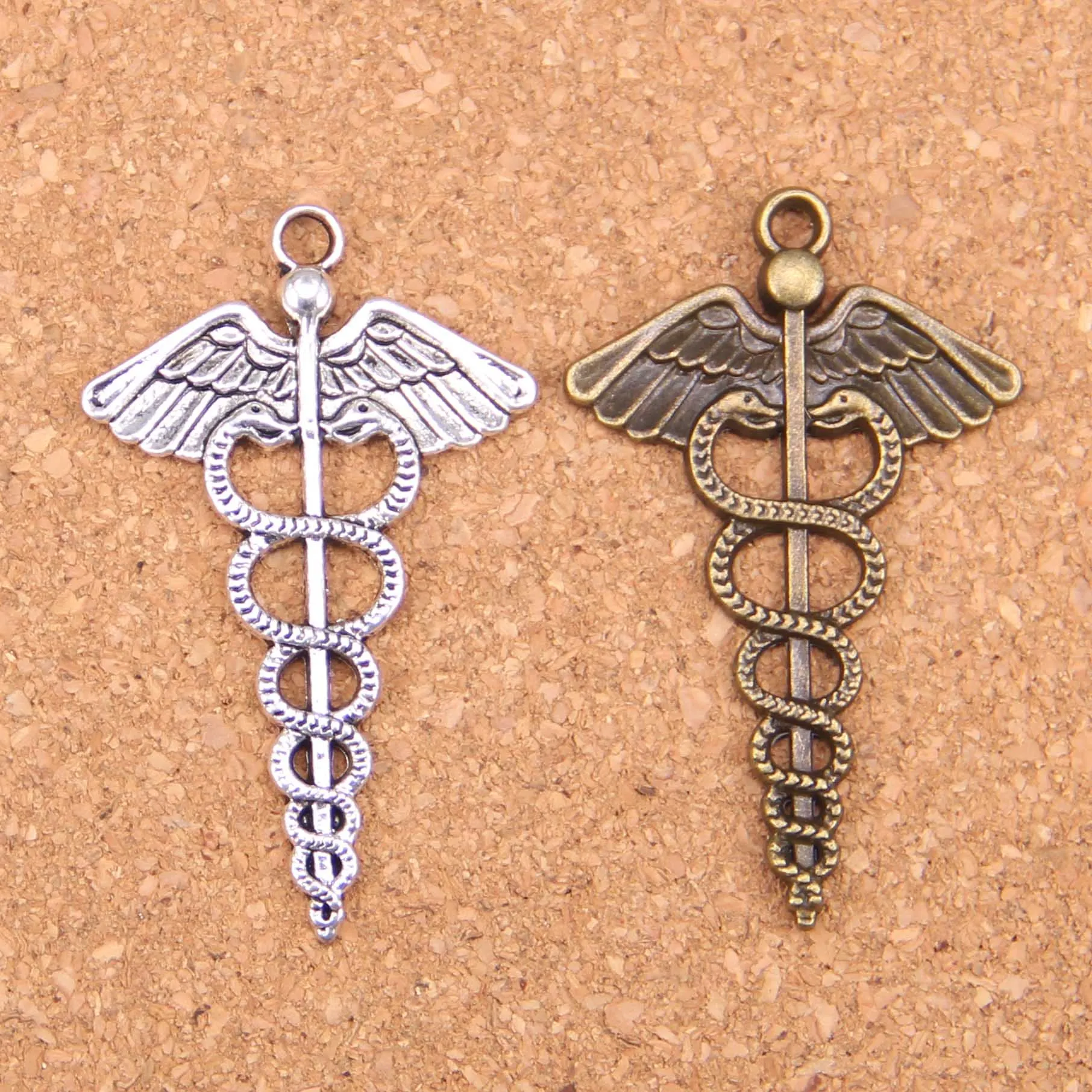 

28pcs Charms caduceus medicine symbol 49x30mm Antique Pendants,Vintage Tibetan Silver Jewelry,DIY for bracelet necklace