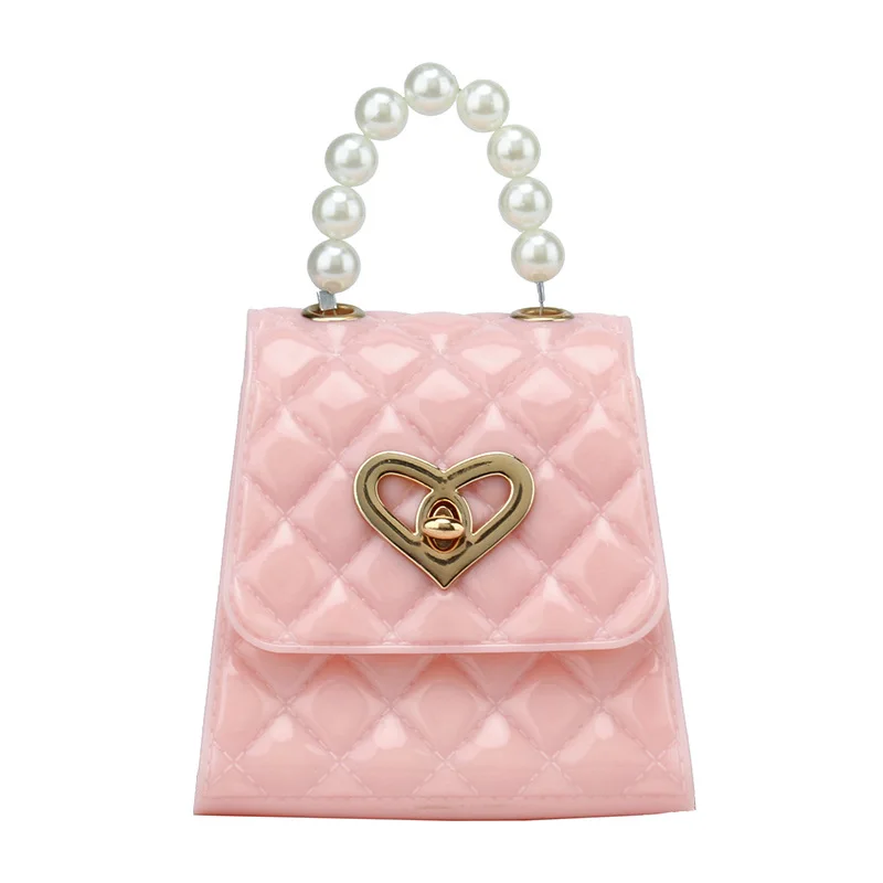 Women Mini Handbag New Elegant Shoulder Messenger Portable Chain Bag Girl PVC Jelly Bag Pearl Crossbody Rhombus Small Square Bag