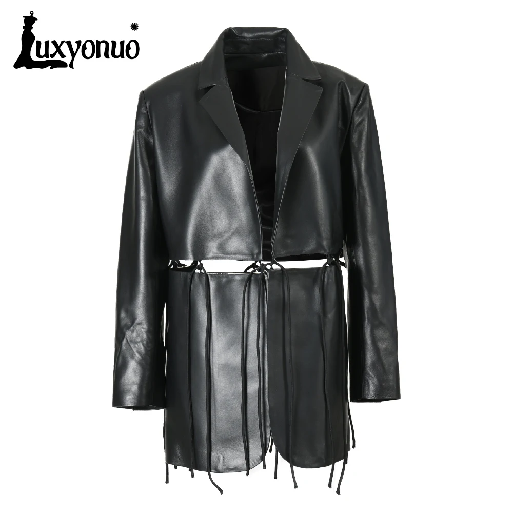 Куртка Luxyonuo женская из натуральной кожи на весну Модное демисезонное пальто со