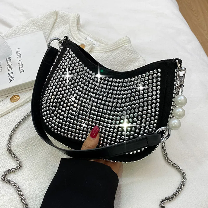 

Diamonds Luxury Women Bags Designer Handbags Pearl Totes Chains Crossbody Bags For Women 2022 Messenger Shoulder Bag Bling Purse
