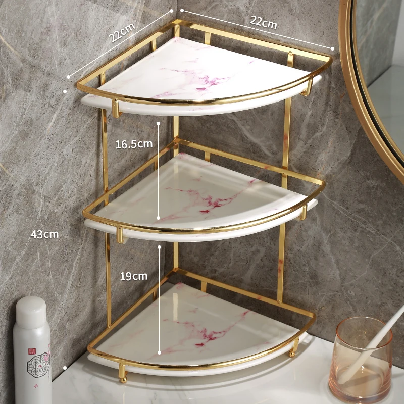 

Nordic Metal Rack Ceramic Storage Tray Three Layers Home Dressing Table Holder Restroom Wash Supplies Shelf Bathroom Accessories