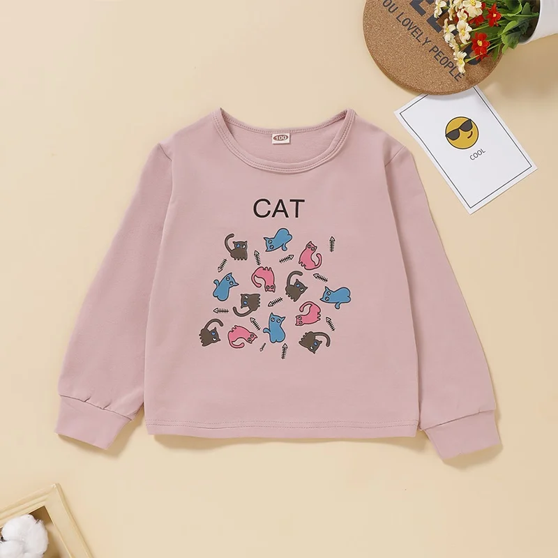 

2022 Baby Girl Clothes Toddler Fall Clothes Cartoon Cat Long Sleeve Baby Sweatshirt Spring Baby Tops Toddler Girl Sweater 0-24M