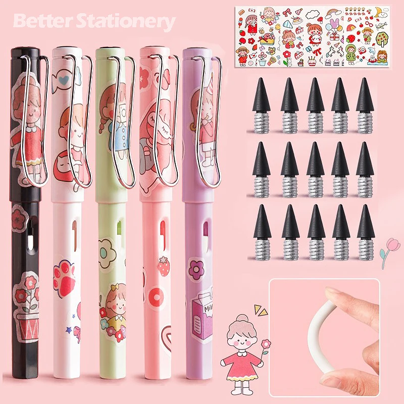 

Kawaii Eternal Pencil Unlimited Writing for Kids Art Sketch Cute Pen Anime Without Sharpening Drawing School Supplies Stationery