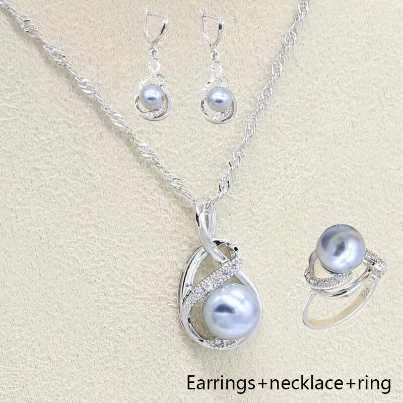 

Pearl Zircon 3 Piece Set Earrings+necklace+ring High Quality Jewelry Set Elegant and Fresh Bride Wedding Accessories Wholesale