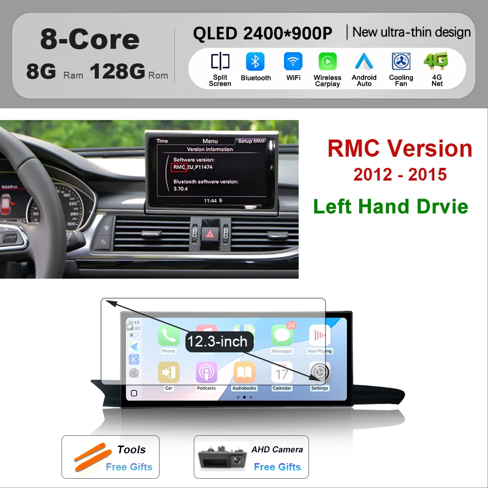 

12,3 "Для Audi A6 A6L A7 C7 2012-2018 Android 15 Автомобильный радиоприемник Мультимедиа CarPlay 4G WIFI DSP Стерео GPS-навигация QLED Сенсорный экран