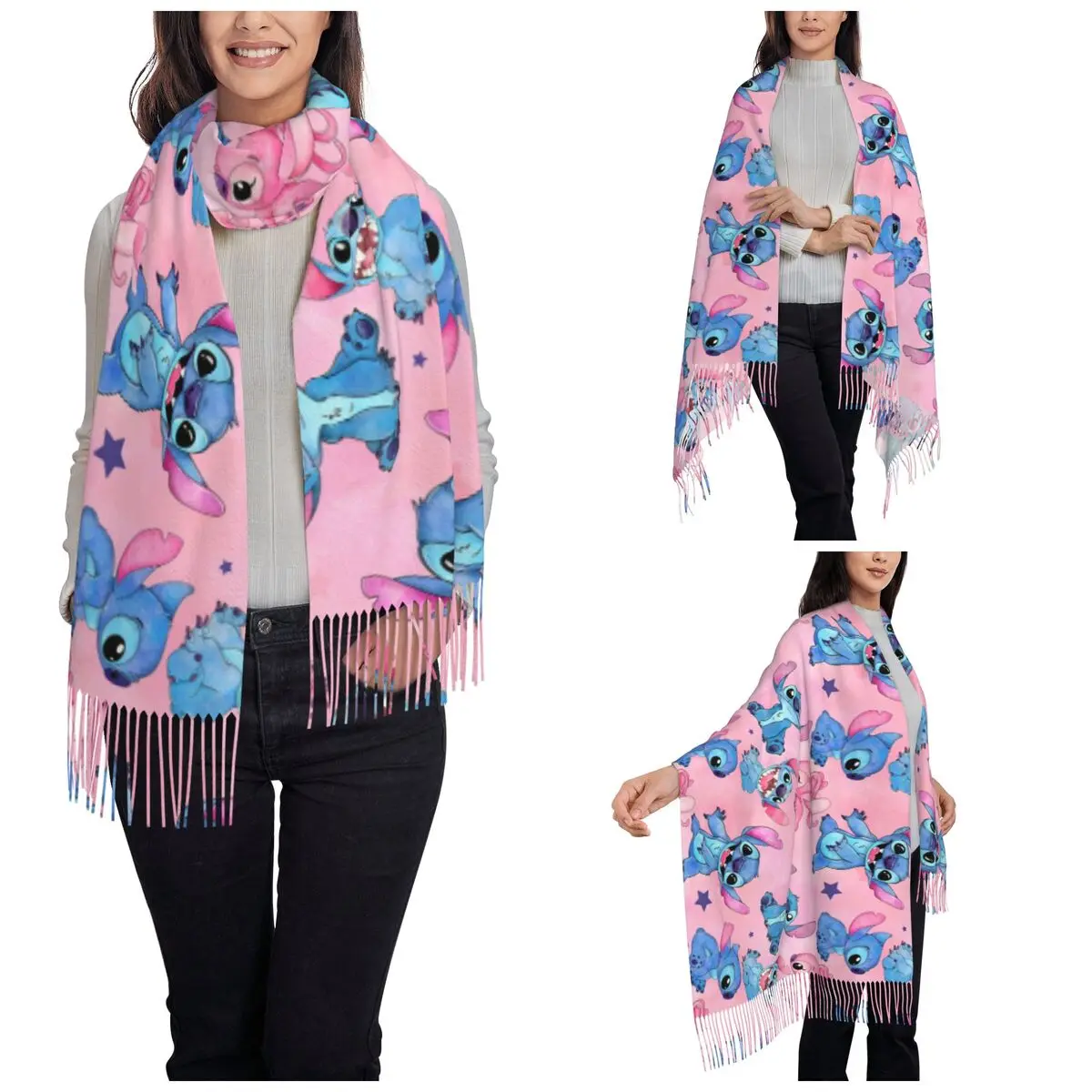 Лило и Стич ангел шаль накидка женский зимний длинный мягкий шарф мультфильм