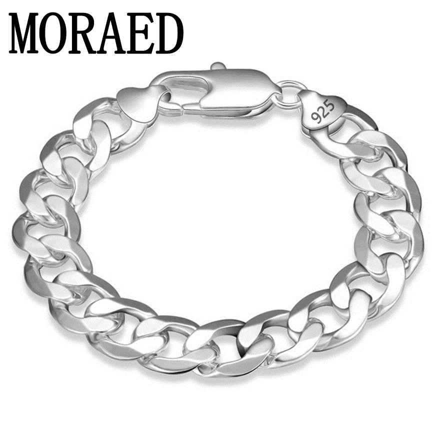 

925 Silver 8MM 10MM 12MM Flat Sideways Bracelets Chains For Men Fashion Jewelry