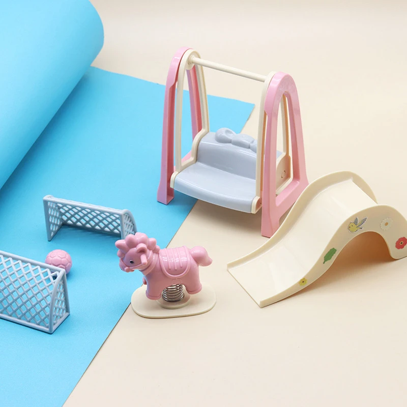 

1Set Miniatures Dollhouse Furniture Football Swings Slides Rocking Horse Model 1:12 Dolls House Amusement Park Scene Accessories