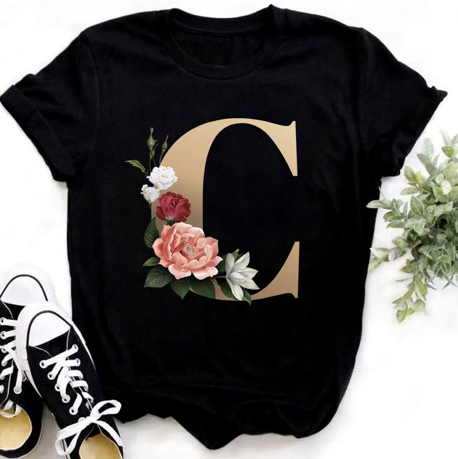 

New Fashion Women's T-Shirt Summer Casual Letter Print O-Neck Short Sleeve T-Shirt Regular Street Fashion 3D Print Black