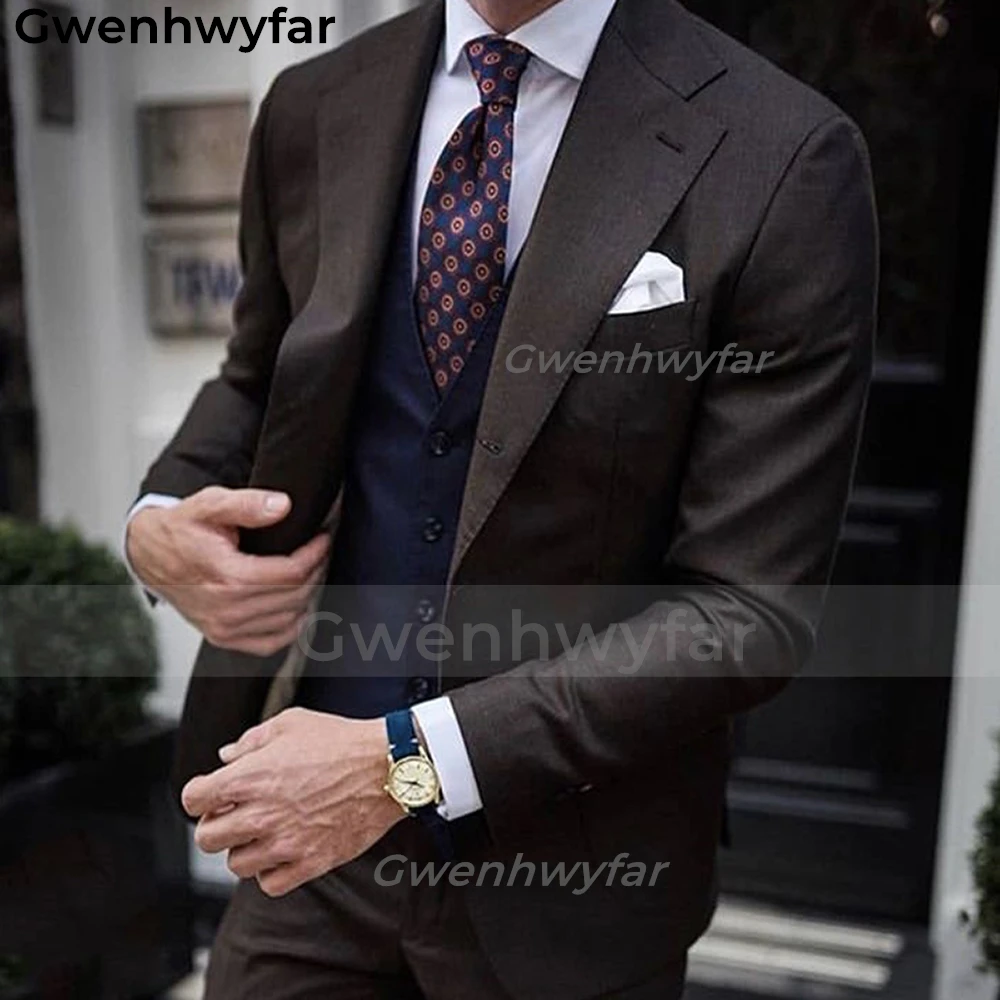 

Костюм Gwenhwyfar мужской облегающий из трех предметов, пиджак для жениха, жилет и брюки, модный костюм для уживечерние, свадьбы, смокинга