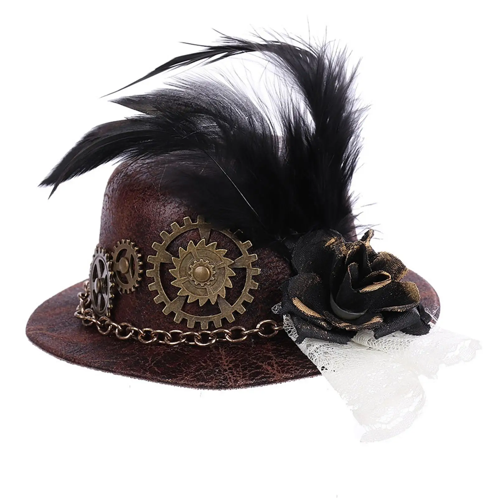 

Vintage Goth Steampunk Mini Top Hat with Gear Feather Hair Clip Accessories
