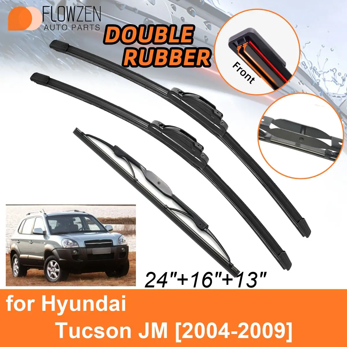 Двойные резиновые автомобильные дворники для Hyundai Tucson JM 2004-2009 аксессуары