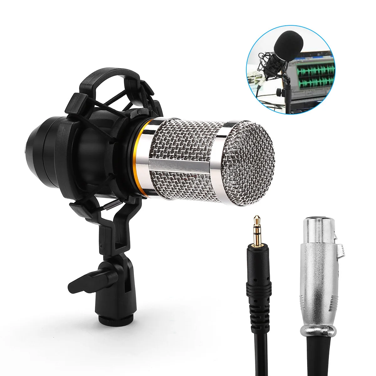 

Metal Condenser Microphone for Laptop Windows Cardioid Studio Recording Vocal Voice YouTube Microfone with Shock Mount XLR Cable