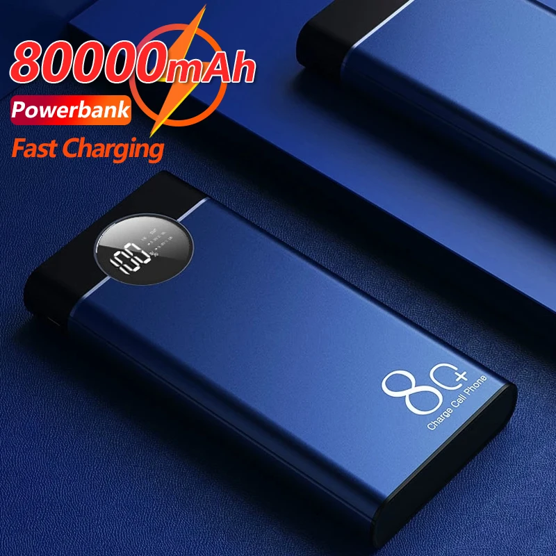 

80000mAh High Capacity PowerBank Digital Display Portable Phone Charger Fast Charging External Battery for Xiaomi Iphone Samsung