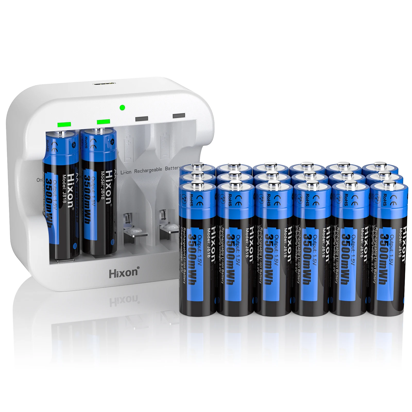 

Hixon Rechargeable AA Li-ion Batteries 1.5V High Capacity of 3500mWh Super Durable, Good Energy Storage, Fast Discharge