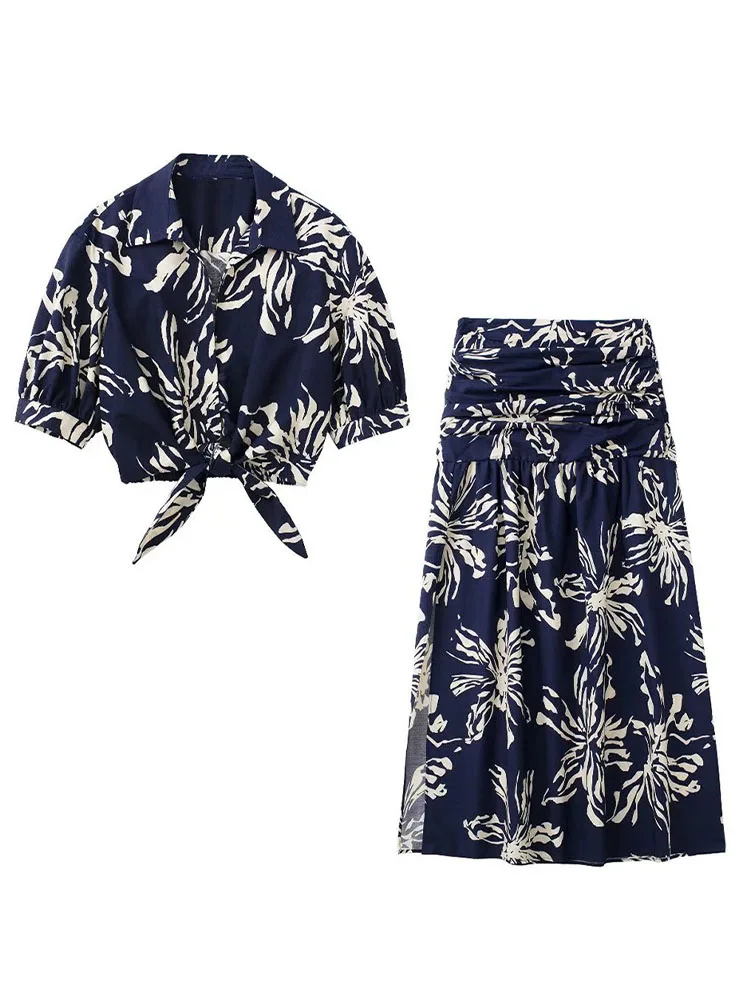 

PB&ZA4886083 Women 2022 summer New Fashion Print short Blouses Vintage Puff short Sleeve Female Shirts Chic Top 4886/083