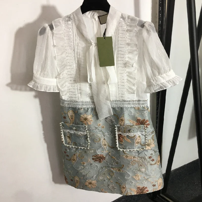 

temperament bowknot bright silk blend women's dress fashion Ruffle collar waist closing short sleeve women's dress woman dress