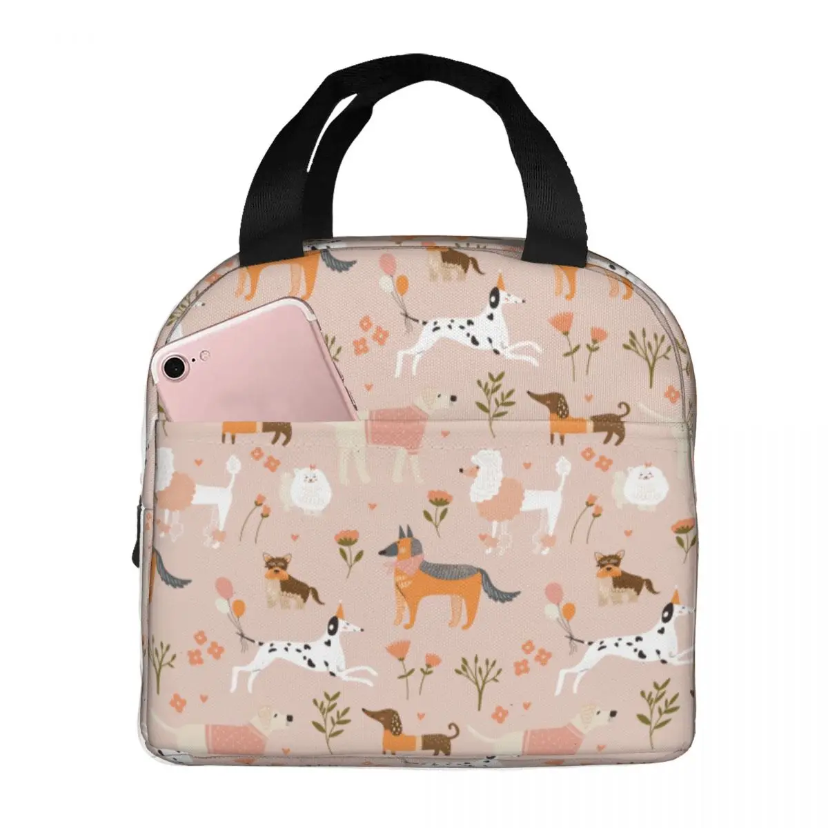 Cute Dog Animal Flower Lunch Bags Portable Insulated Oxford Cooler Bags Thermal Cold Food Picnic Tote for Women Kids